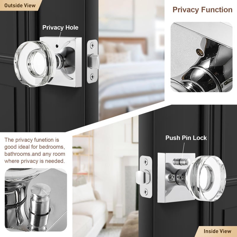 Naubea Crystal Door Knob Polished Chrome Privacy Door Knobs Interior Door Knobs Glass Door Knob For Bedroom And Bathroom - Image 2