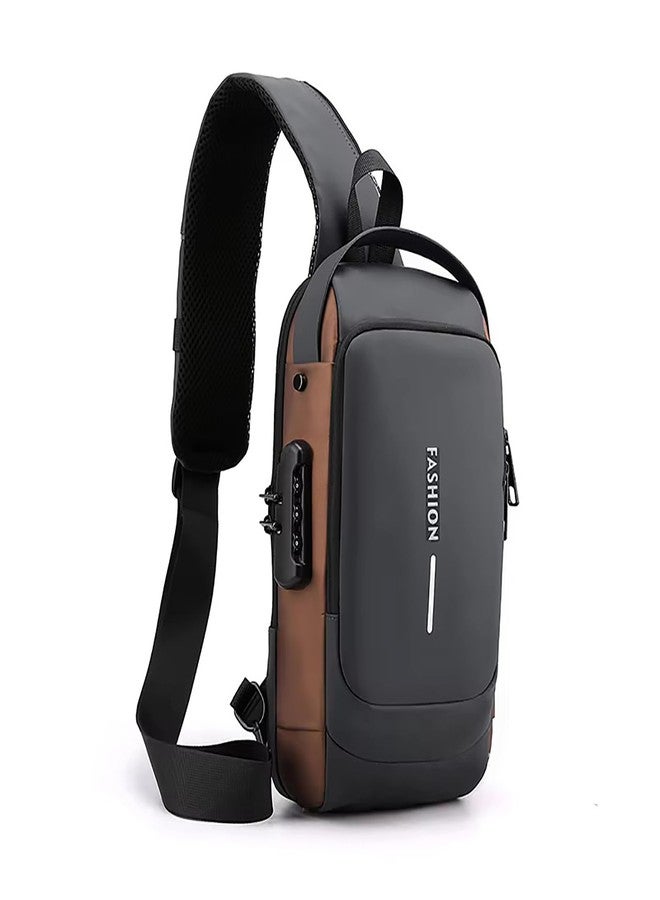 AB SALES Men's Waterproof Shoulder Bag with USB Charging Port, Anti-Theft Sling Backpack, Reflective Strip, Multi-Pocket Crossbody for Tablet, Travel, Outdoor, Business (Grey & Golden) - Image 1