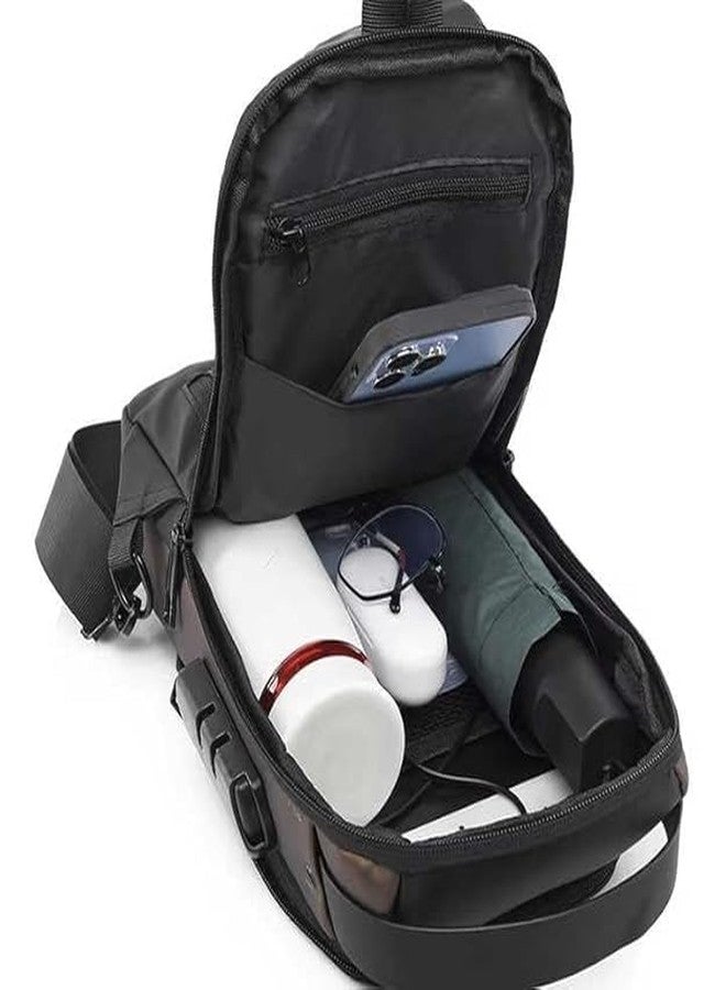 AB SALES Men's Waterproof Shoulder Bag with USB Charging Port, Anti-Theft Sling Backpack, Reflective Strip, Multi-Pocket Crossbody for Tablet, Travel, Outdoor, Business (Grey & Golden) - Image 4