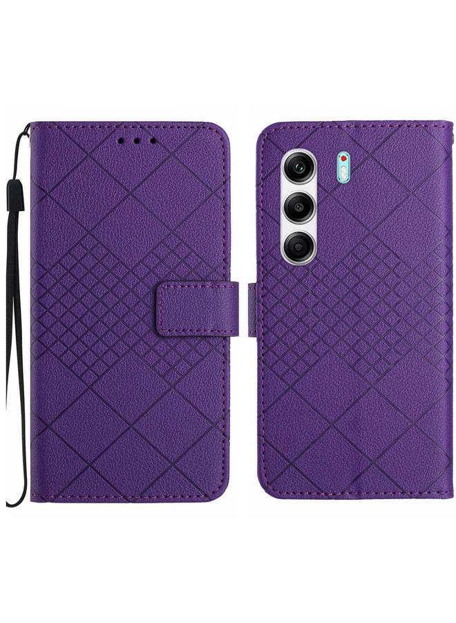 erorex Case For Tecno Camon 40 Pro 4G / 5G Rhombic Grid Texture Leather Phone Case - Image 1