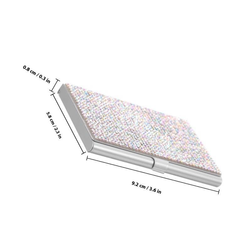 Silver Metal Business Card Holder Box with Rhinestones Office Desk Organizer - Image 3
