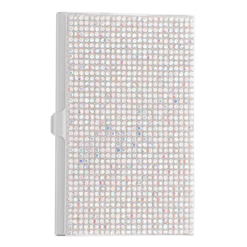 Silver Metal Business Card Holder Box with Rhinestones Office Desk Organizer - Image 2