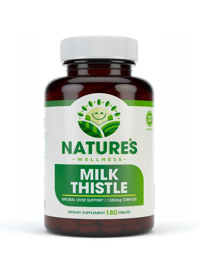 Natures Wellness Milk Thistle 180 Count Standardized Silymarin Extract For Maximum Liver Support Detox Cleanse & Maintain Your Liver 1350 Mg Extract & Seed Complex Natural Herbal Supplement 60 Servings  - Image 1
