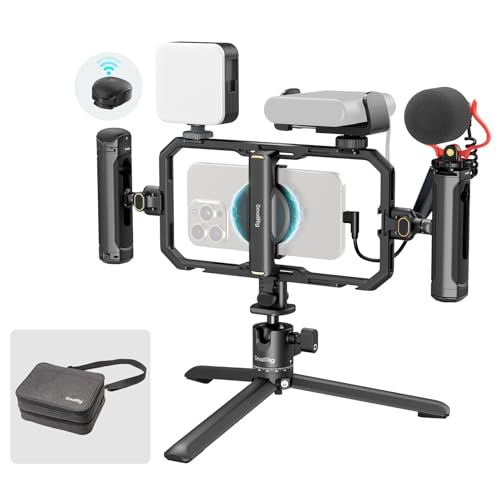 SMALLRIG مجموعة صغيرة من جميع في واحد لإطلاق سريع عالمي لتصوير الفيديو بالهاتف المحترف، مجموعة مثبت الهاتف مع ضوء LED وميكروفون وحامل ثلاثي QR ومقابض مزدوجة وحامل بنك الطاقة، للمبدعين والبث المباشر - 4704 - Image 1