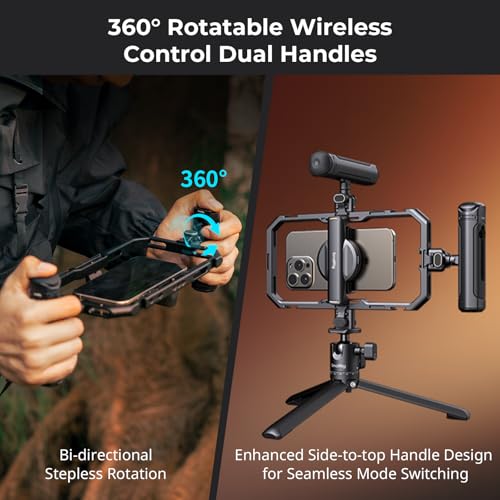 SMALLRIG مجموعة صغيرة من جميع في واحد لإطلاق سريع عالمي لتصوير الفيديو بالهاتف المحترف، مجموعة مثبت الهاتف مع ضوء LED وميكروفون وحامل ثلاثي QR ومقابض مزدوجة وحامل بنك الطاقة، للمبدعين والبث المباشر - 4704 - Image 4