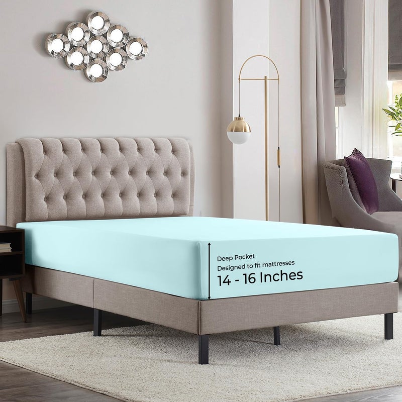 Empyrean Bedding Empyrean California King Fitted Sheet  Ultra Soft Microfiber 110 GSM Deep Pocket Fitted Sheet Only  Moisture Wicking Fits 14 to 16 Inches  Shrinkage & Fade Resistant  Corner Straps  Light Baby Blue  - Image 1