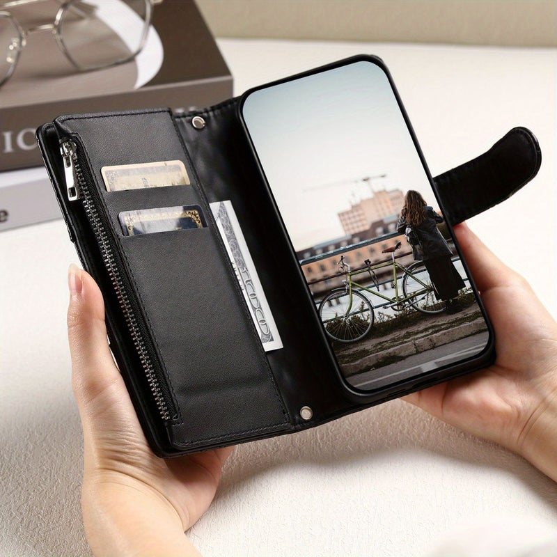 Black Glitter Plaid Wallet Case With Card Holder For Xiaomi 15 Faux Leather - Image 5