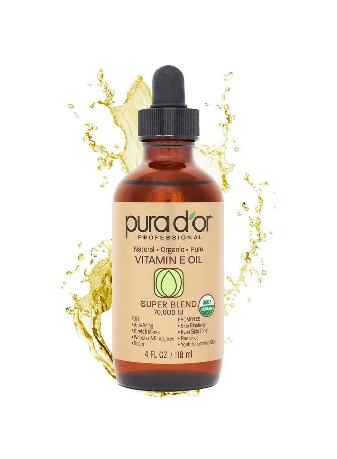 Pura d'or Organic Vitamin E Oil Blend 70000 Iu (4Oz / 118Ml) 100% Natural Hexane Free Sweet Almond Apricot Jojoba Argan Rosehip Sunflower & Avocado Bath Oil For Scars Skin Face & Full Body - Image 2
