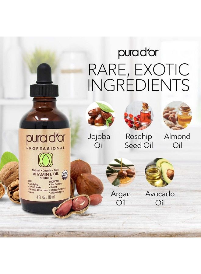 Pura d'or Organic Vitamin E Oil Blend 70000 Iu (4Oz / 118Ml) 100% Natural Hexane Free Sweet Almond Apricot Jojoba Argan Rosehip Sunflower & Avocado Bath Oil For Scars Skin Face & Full Body - Image 4