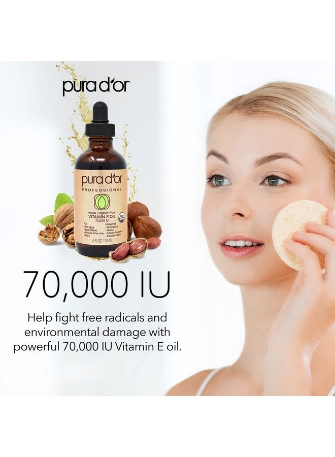 Pura d'or Organic Vitamin E Oil Blend 70000 Iu (4Oz / 118Ml) 100% Natural Hexane Free Sweet Almond Apricot Jojoba Argan Rosehip Sunflower & Avocado Bath Oil For Scars Skin Face & Full Body - Image 3