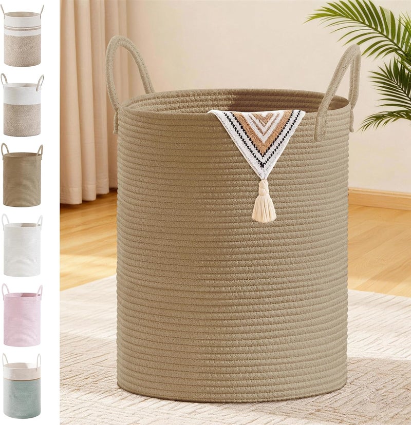 SunNewt Tall Laundry Basket with Handles, 88L Portable Dirty Clothes Hamper, Boho Cotton Rope Storage Bin for Blankets Kids Toys Gifts, Large Organizer for Baby Nursery Bedroom Bathroom, Jute - Image 1
