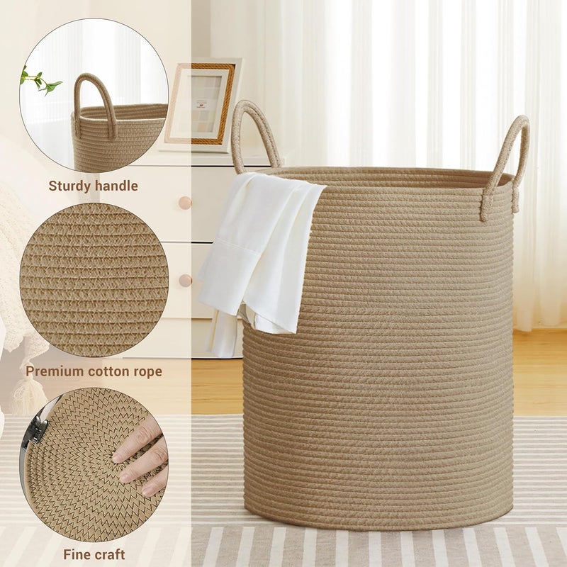 SunNewt Tall Laundry Basket with Handles, 88L Portable Dirty Clothes Hamper, Boho Cotton Rope Storage Bin for Blankets Kids Toys Gifts, Large Organizer for Baby Nursery Bedroom Bathroom, Jute - Image 3