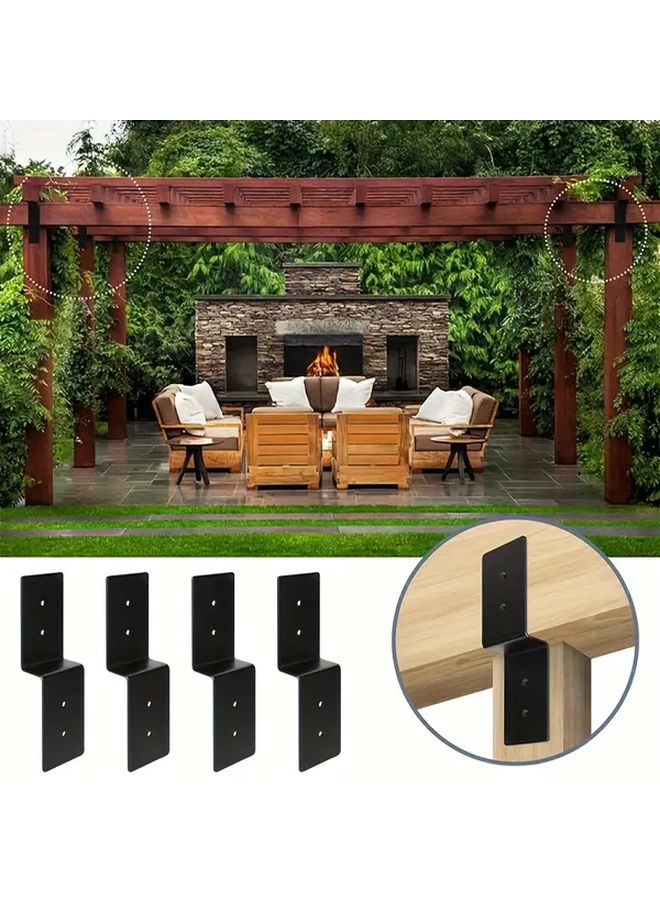 Black Metal Deck Railing Brackets 4pcs Heavy Duty Connectors For Patio Fence Gazebo - Image 2