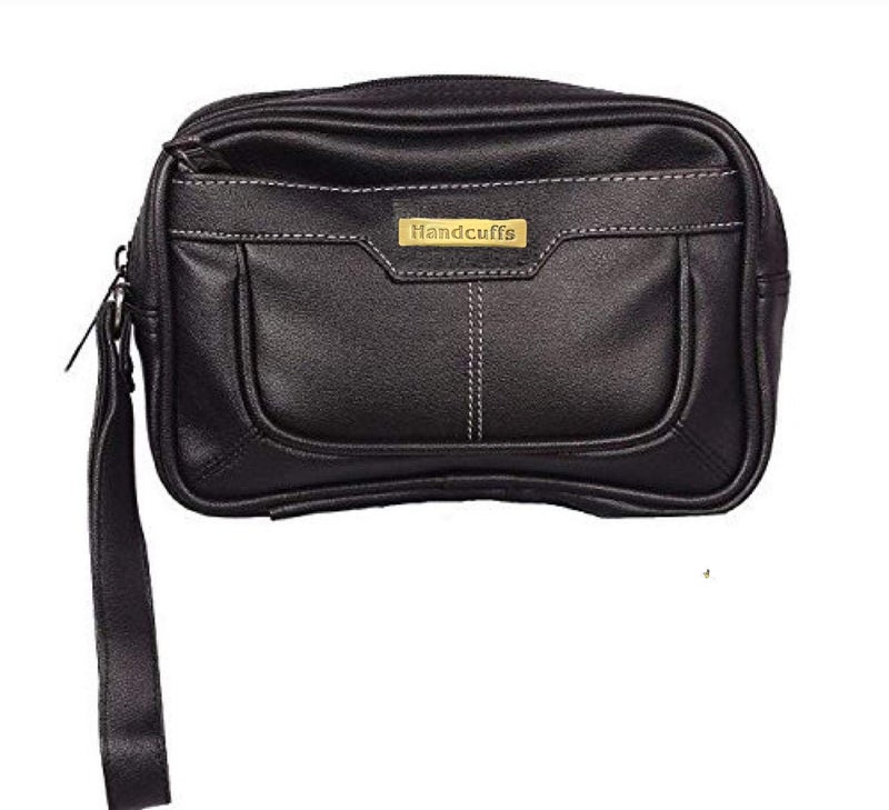 Handcuffs Mens Toiletry Kit Cash Bag | Foam Leather | Money Carrying | Travel | Accessories | Essentials | Pouch | Shaving | Makeup | Cosmetic | Grooming | Handbag (Black) - Image 2
