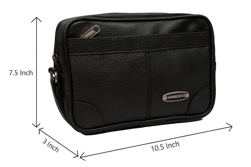 Handcuffs Mens Toiletry Kit Cash Bag | Foam Leather | Money Carrying | Travel | Accessories | Essentials | Pouch | Shaving | Makeup | Cosmetic | Grooming | Handbag (Black) - Image 4