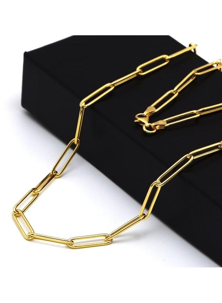 Gold Zone قلادة من الذهب الحقيقي على شكل سلسلة مشبك ورقي طويل - Image 3