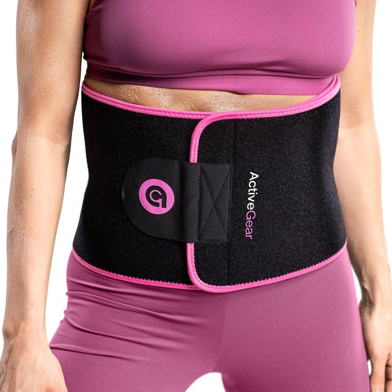 ActiveGear Waist Trainer for Women & Men - Sweat Band Waist Trimmer Belt for a Toned Look - Reinforced Trim and Extra Secure Fastening (Pink Hem, Medium: 8â€ x 42â€) - Image 1