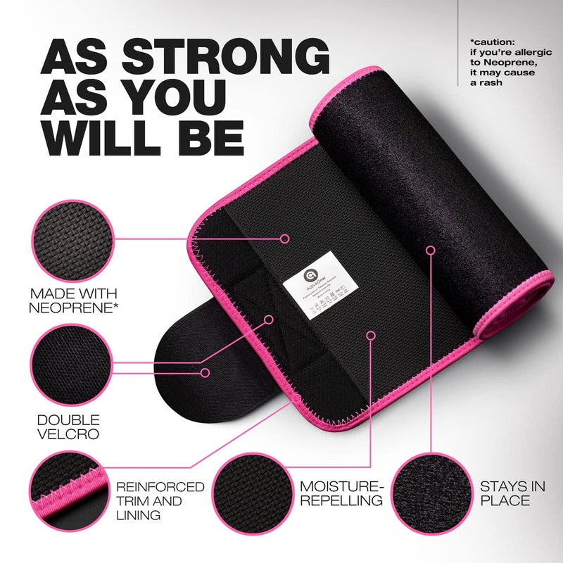 ActiveGear Waist Trainer for Women & Men - Sweat Band Waist Trimmer Belt for a Toned Look - Reinforced Trim and Extra Secure Fastening (Pink Hem, Medium: 8â€ x 42â€) - Image 2