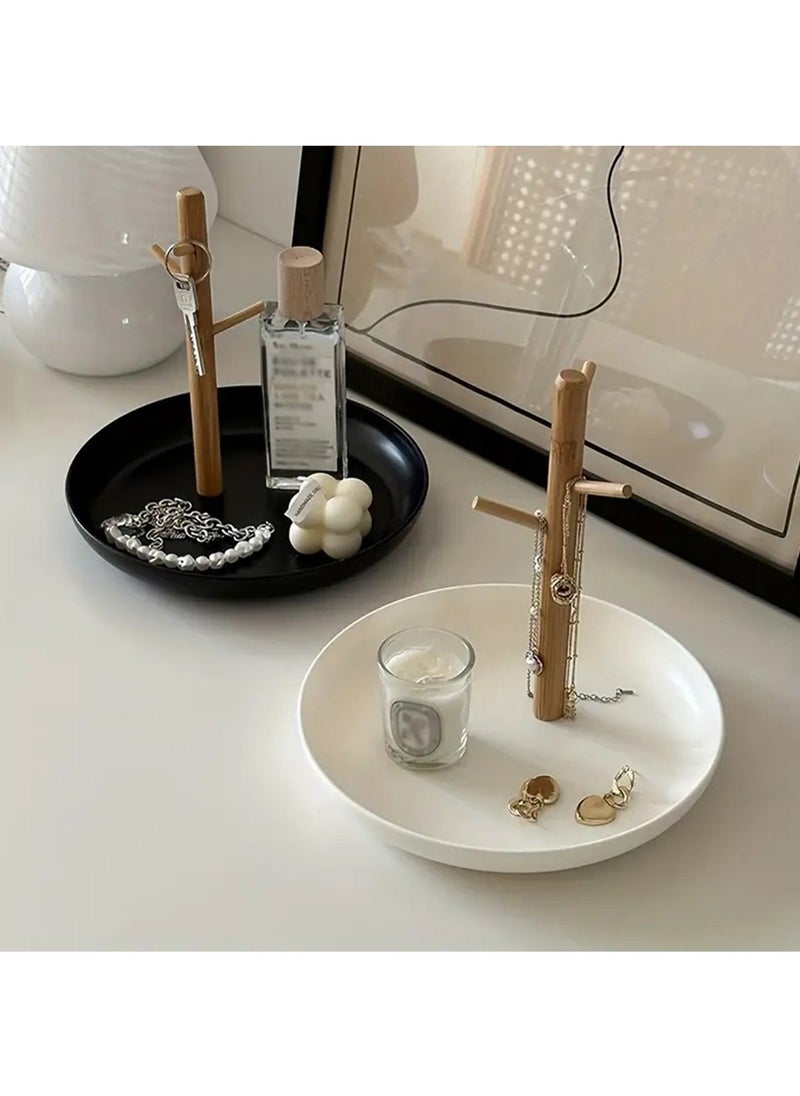Hihonor Key Tray & Key Bowl, Jewelry Tray with Wood 3-Tier Hanging Organizer - Multi-Functional Entryway Tray, Perfect for Key Bowl, Valet Tray, Ring Holder, Jewelry Dish Organize (White Round)  - Image 2