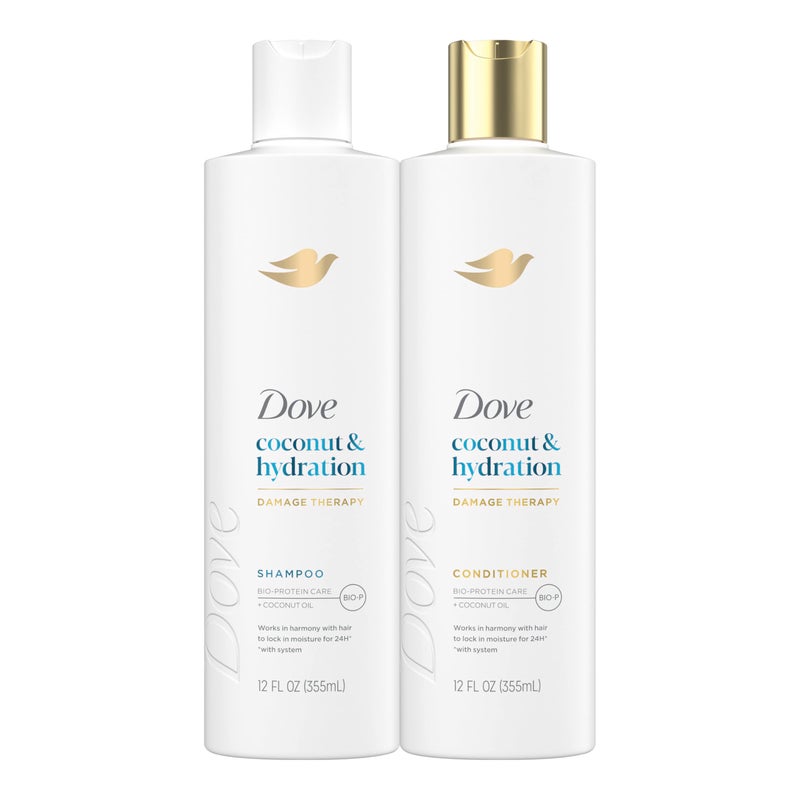 Dove Shampoo and Conditioner Coconut & Hydration 2 Count for Dry Hair with Bio-Protein Care Technology and Coconut Oil 12 Fl Oz - Image 1