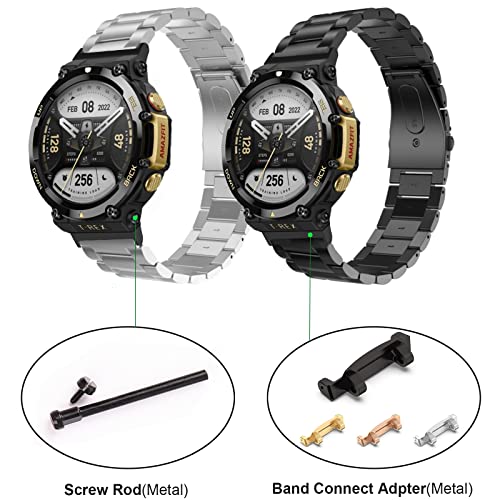Lijinlan Metal Watch Band Adapter Fit for Amazfit T-Rex 2 Watch Connector with Screw Rod Link Bar Screwdrivers Remove Tool Clasp Connect 22mm Strap for Amazfit T-Rex2 Accessory (Black) - Image 4