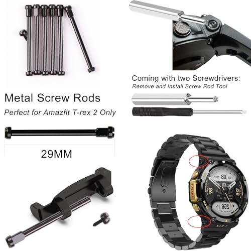 Lijinlan Metal Watch Band Adapter Fit for Amazfit T-Rex 2 Watch Connector with Screw Rod Link Bar Screwdrivers Remove Tool Clasp Connect 22mm Strap for Amazfit T-Rex2 Accessory (Black) - Image 3