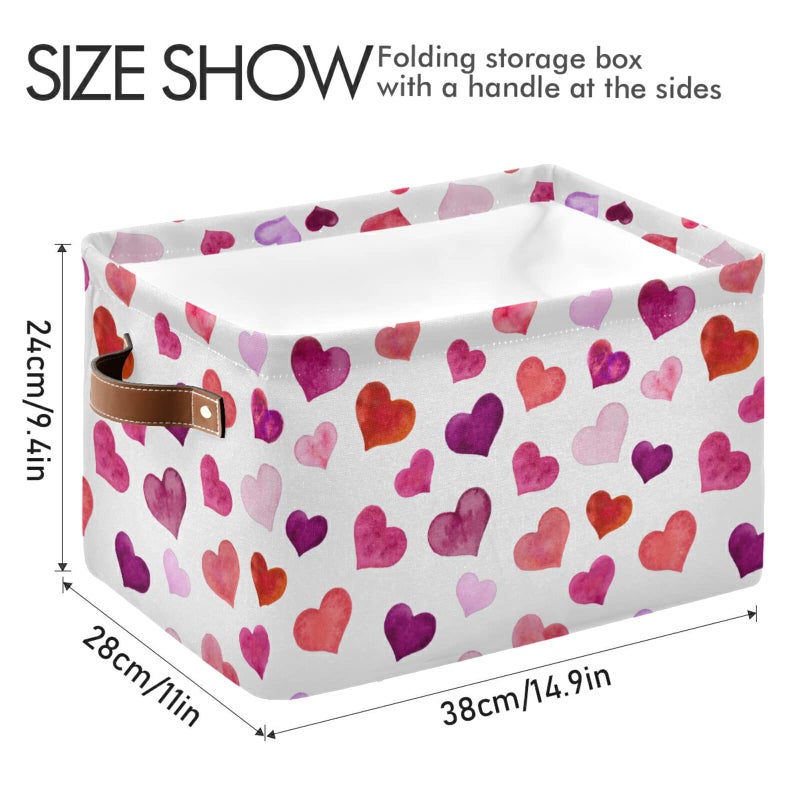 senya Valentine's Day Storage Basket  Large Foldable Storage Basket with Handles  Pink Love Hearts Fabric Collapsible Storage Bins Organizer Bag for Baby Storage Toy Storage  one size x1 - Image 5