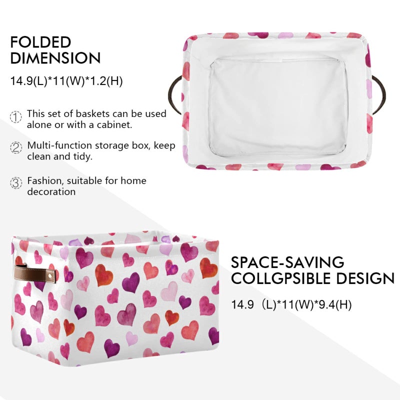 senya Valentine's Day Storage Basket  Large Foldable Storage Basket with Handles  Pink Love Hearts Fabric Collapsible Storage Bins Organizer Bag for Baby Storage Toy Storage  one size x1 - Image 4