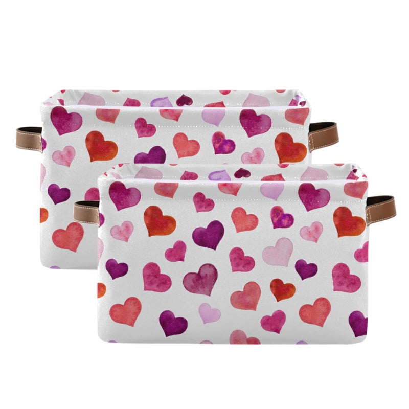 senya Valentine's Day Storage Basket  Large Foldable Storage Basket with Handles  Pink Love Hearts Fabric Collapsible Storage Bins Organizer Bag for Baby Storage Toy Storage  one size x1 - Image 3