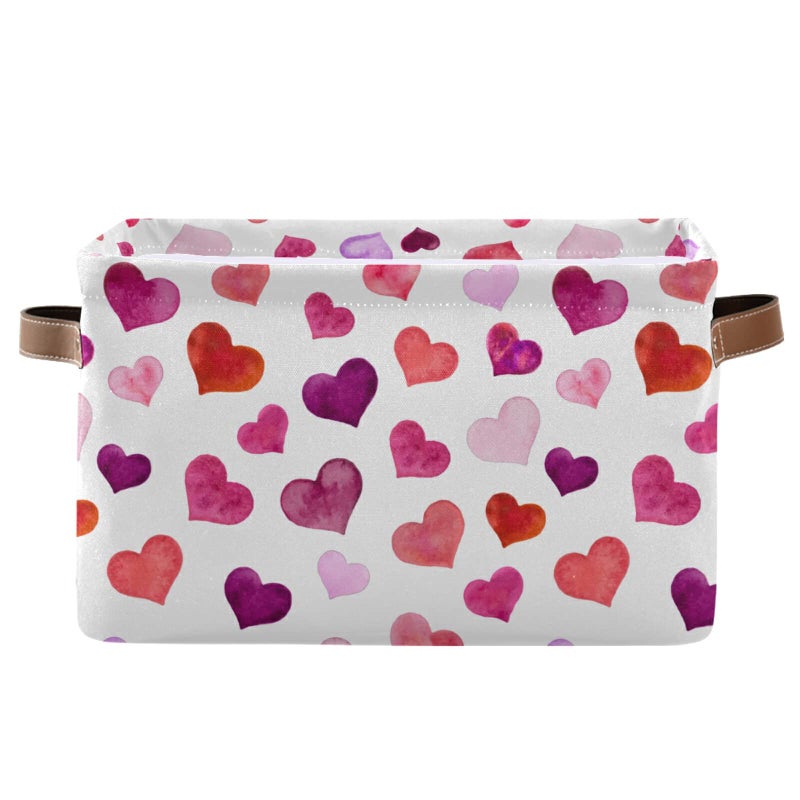 senya Valentine's Day Storage Basket  Large Foldable Storage Basket with Handles  Pink Love Hearts Fabric Collapsible Storage Bins Organizer Bag for Baby Storage Toy Storage  one size x1 - Image 1