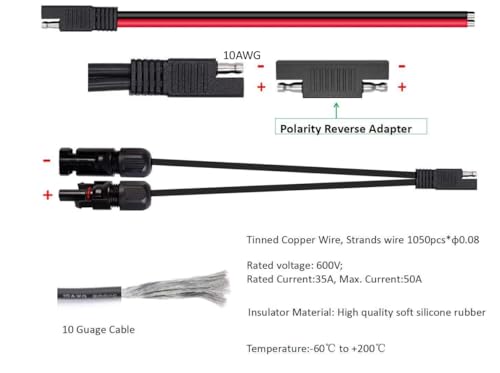 Sunway Solar Solar Panel Connectors 10AWG Compatible with MC-4 Solar Connecter to SAE Adapter PV Extension Cable Wire for RV Caravan Solar Panels Battery Charger kit with Two SAE to SAE Polarity Reverse Adapters - Image 2