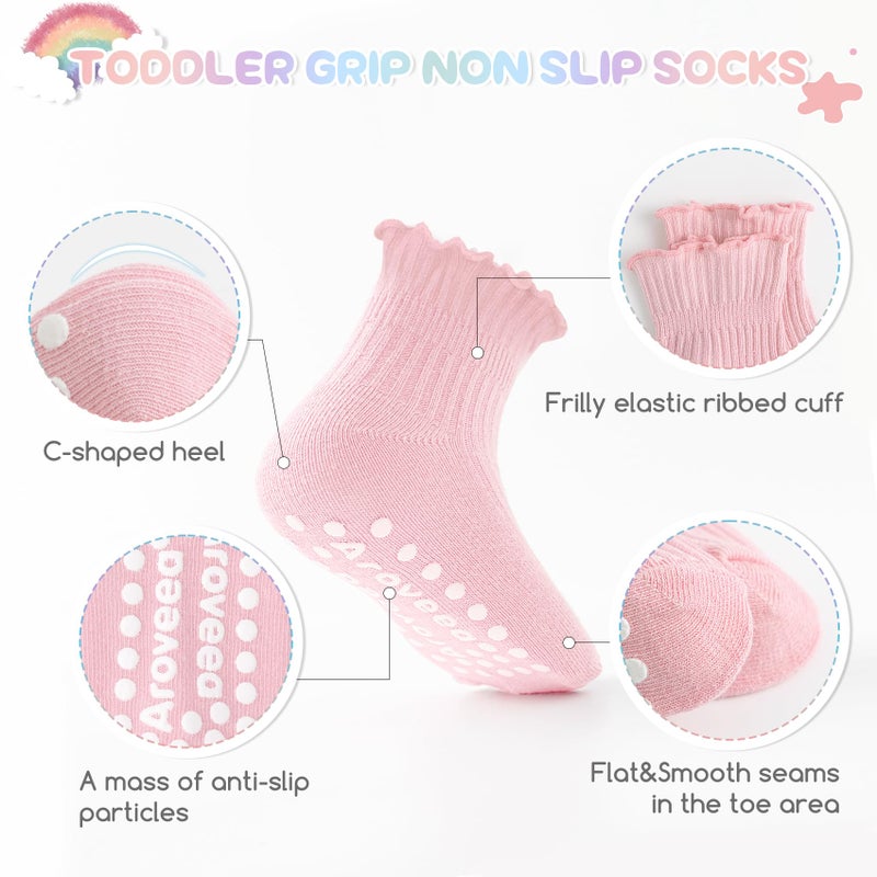 Aroveea Baby Toddler Girls Socks Grip Ruffle Non Slip Girls Cotton 12 Pack Socks for 1-3T Kids Cute Ankle 6M-7Years - Image 3