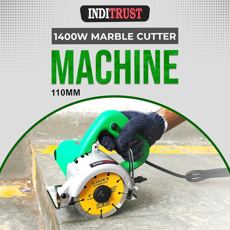 Inditrust 1400W 12000 RPM Powerful Cutting Machine with 6 months warranty For Wood/Marble/Granite/Metal With 3 wheels Handheld Tile Cutter 100% Copper Winding (With accessories) - Image 3