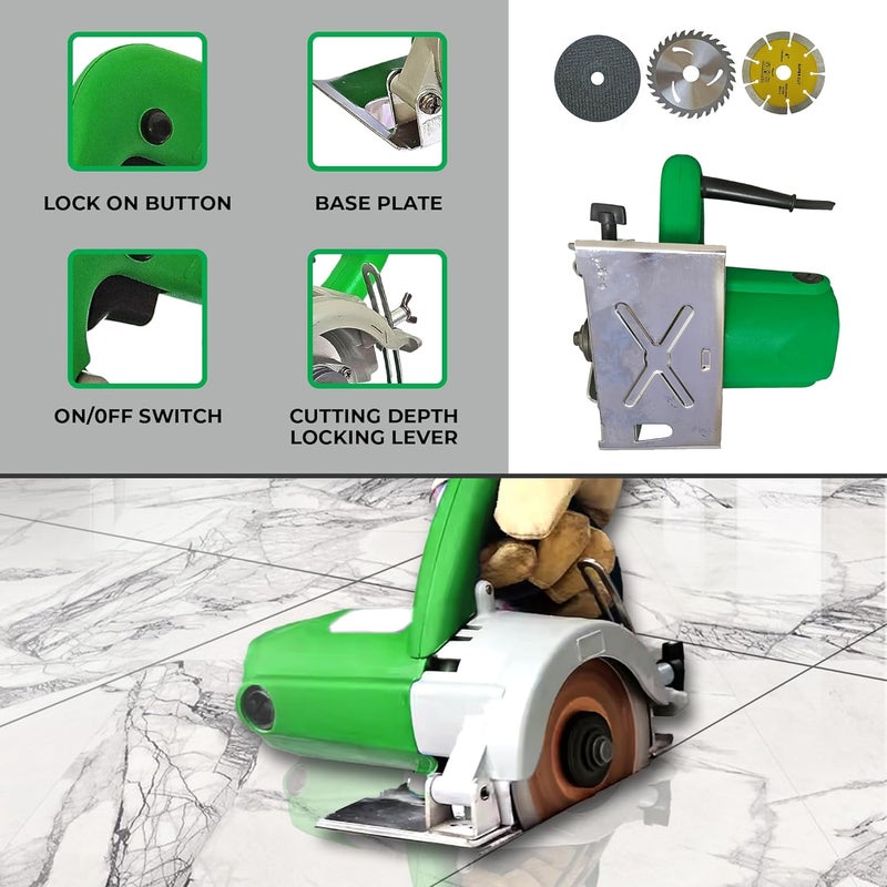 Inditrust 1400W 12000 RPM Powerful Cutting Machine with 6 months warranty For Wood/Marble/Granite/Metal With 3 wheels Handheld Tile Cutter 100% Copper Winding (With accessories) - Image 5