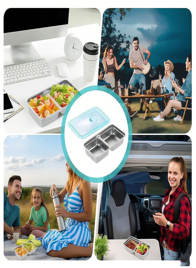 LIVEONCE عبوات وجبات خفيفة من الفولاذ المقاوم للصدأ من لايف وانس، عبوة من قطعتين مع أغطية، مانعة للتسرب، ذات قسمين لحفظ الصلصات والفواكه والمكسرات - خالية من مادة BPA، آمنة للغسل في غسالة الأطباق، مناسبة للسفر والتخييم - Image 2