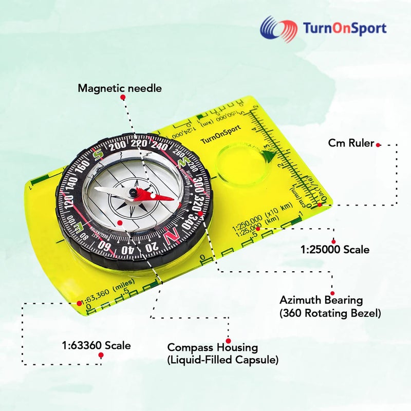 TurnOnSport بوصلة التوجيه حقيبة الظهر للمشي | بوصلة الكشافة المتقدمة للتخييم والملاحة - بوصلة الكشافة للأطفال | بوصلة مهنية لقراءة الخرائط - أفضل هدايا البقاء على قيد الحياة من TurnOnSport - Image 2