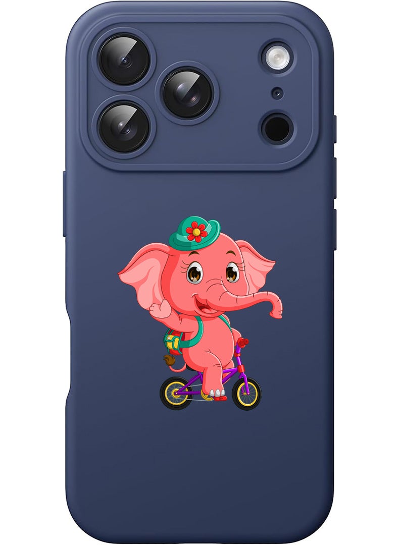 Theodor Protective Slim Fit Case Liquid Silicone Cover with Full Body Protection Anti-Scratch Shockproof Case For Apple iPhone 17 Pro (Blue) pink elephant - Image 1