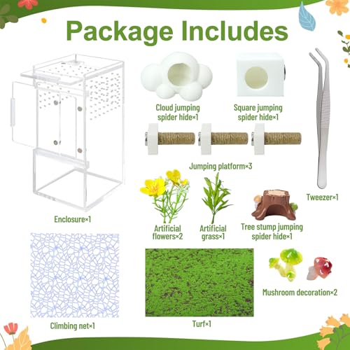 KFPSHLQE Jumping Spider EnclosureDIY Insects HabitatSmall Reptile Terrarium Glass House Accessories Setwith Jumping Platform Hide Climbing NetGreen 2 - Image 3