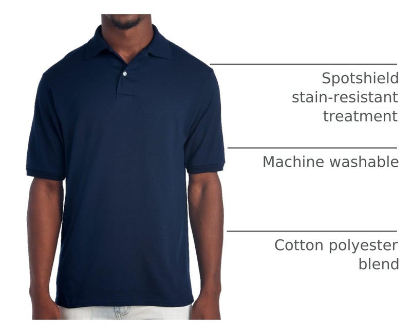 Jerzees Men's SpotShield Stain Resistant Polo Shirts (Short & Long, Short Sleeve-Navy, Medium - Image 2
