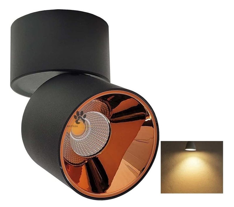 Mufasa 6 Watts Black Rose Gold Reflector Adjustable LED Round Surface Light Cylindrical Shape Indoor Ceiling Mounted Spot Light Down Light Aluminum Body (9Cm Height) (Warm White) - Image 1