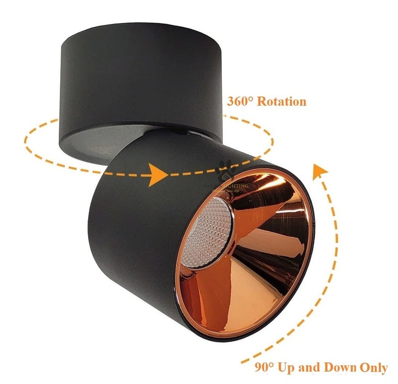 Mufasa 6 Watts Black Rose Gold Reflector Adjustable LED Round Surface Light Cylindrical Shape Indoor Ceiling Mounted Spot Light Down Light Aluminum Body (9Cm Height) (Warm White) - Image 4