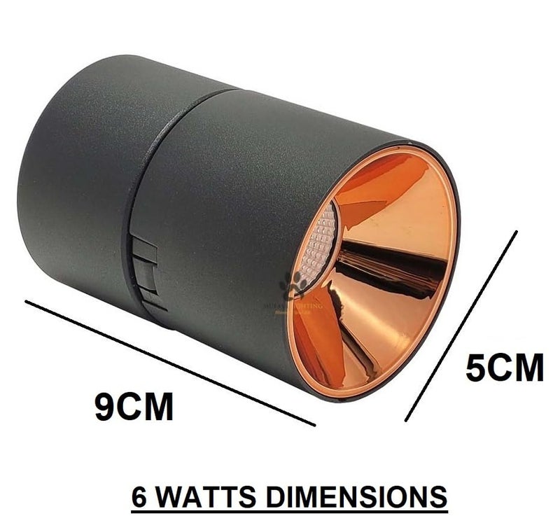 Mufasa 6 Watts Black Rose Gold Reflector Adjustable LED Round Surface Light Cylindrical Shape Indoor Ceiling Mounted Spot Light Down Light Aluminum Body (9Cm Height) (Warm White) - Image 2