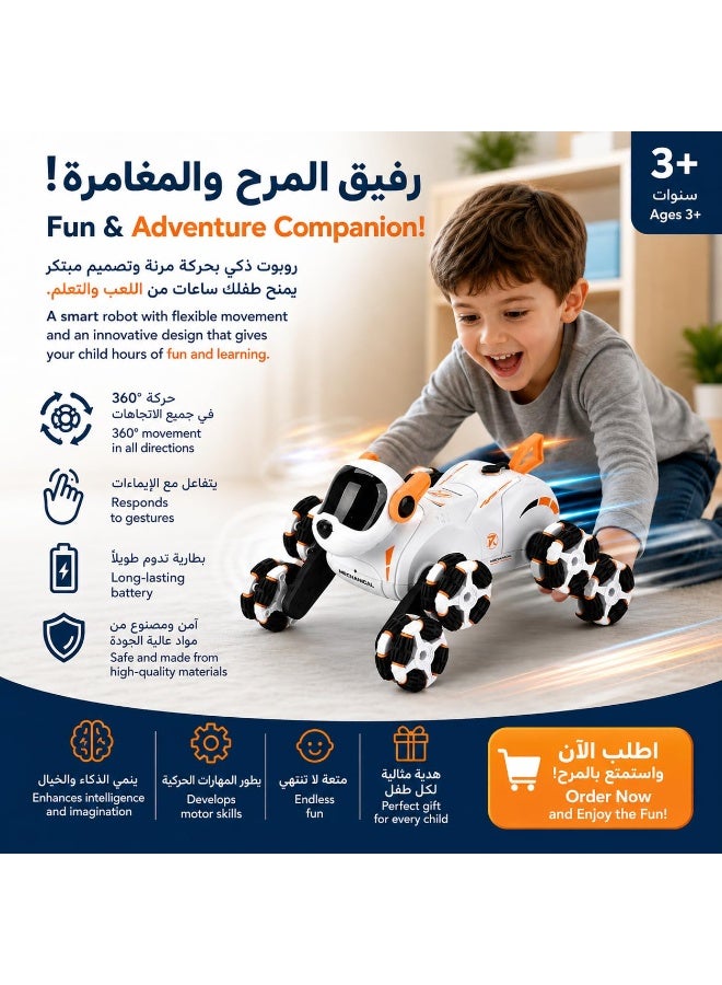 vGRASSP Smart Remote Control Robot Dog Toy for Kids with 360° Drift, Multi-Directional Mecanum Wheels, LED Lights, Steam Spray Effect, Stunt Walking Puppy, Interactive Electronic Educational Gift for Boys & Girls Ages 3+ - Image 4