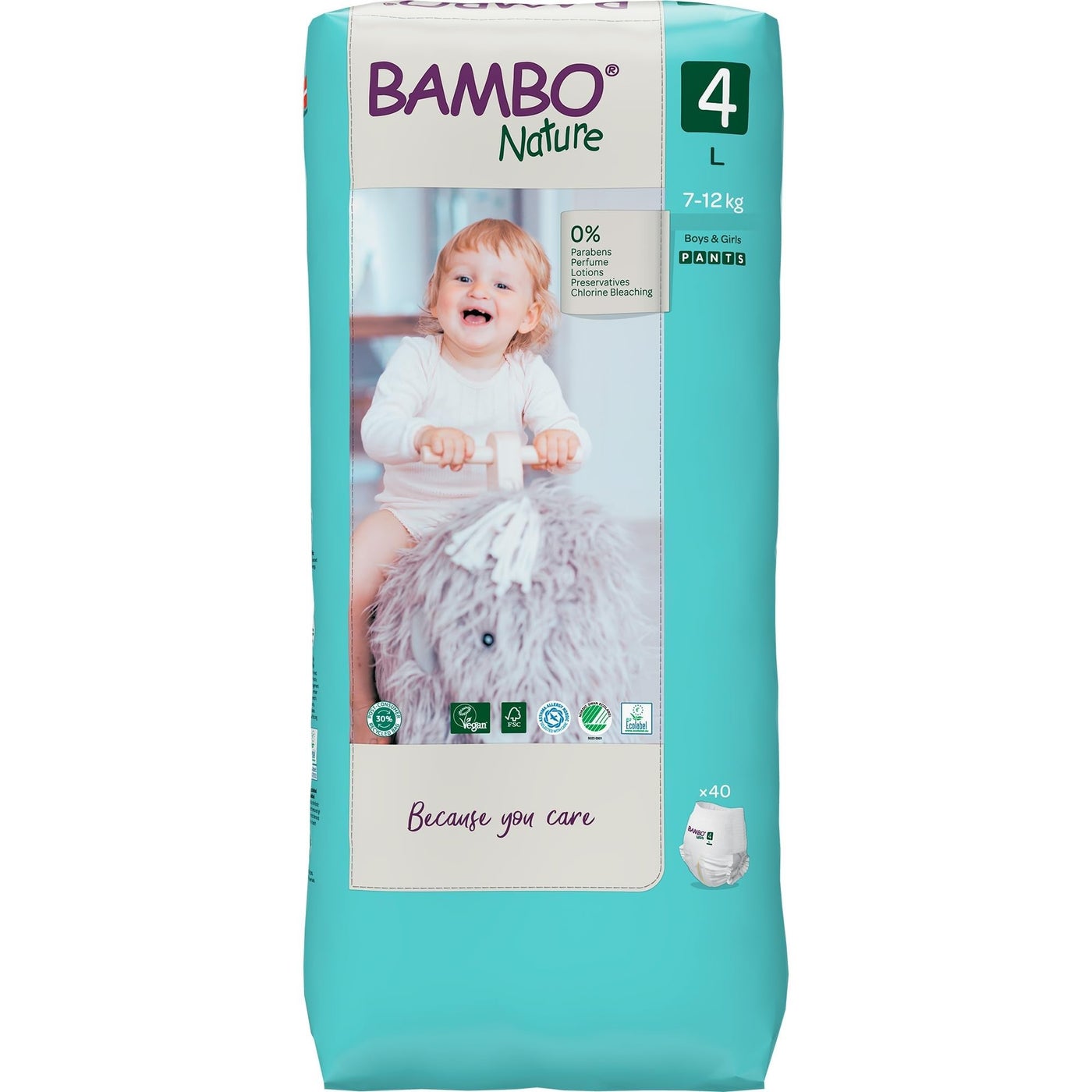 Wappa Baby Bambo Nature Premium Eco Nappy Pull-Up Pants, Maxi Size 4 (15-26lbs/7-12kg) Tall Pack of 40