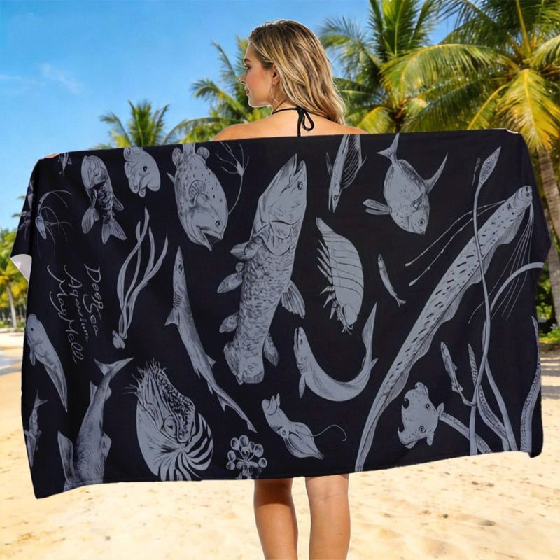 Deep Sea Marine Life Beach Towel 35x75cm Soft Polyester Quick Dry Lightweight for Swimming Camping Diving - Image 1