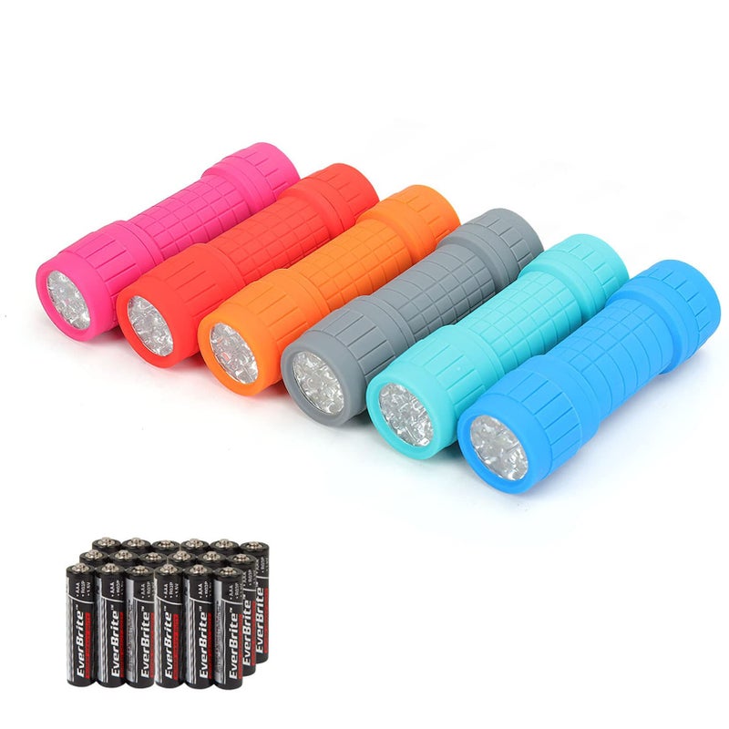 EverBrite 9-LED Flashlight 6-Pack Impact Handheld Torch Assorted Colors with Lanyard 3AAA Battery Included (Hurricane Supplies, Camping, Hiking, Emergency, Hunting) - Image 1