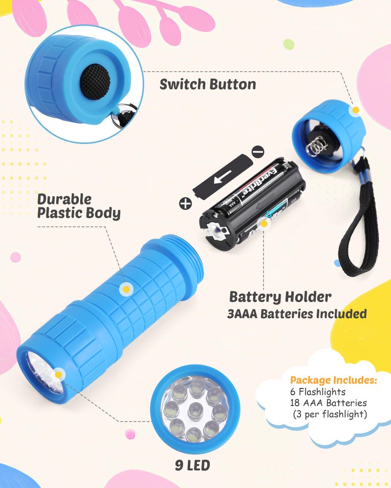 EverBrite 9-LED Flashlight 6-Pack Impact Handheld Torch Assorted Colors with Lanyard 3AAA Battery Included (Hurricane Supplies, Camping, Hiking, Emergency, Hunting) - Image 5