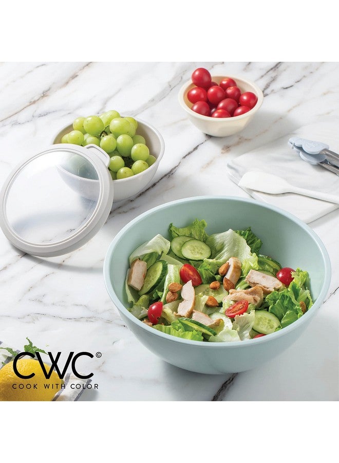 كوك ويذ كولرز أوعية خلط متداخلة من "اطبخ مع الألوان" - مجموعة من 12 وعاء بلاستيكي مع أغطية، آمنة للاستخدام في الميكروويف (لون النعناع أومبري) - Image 2