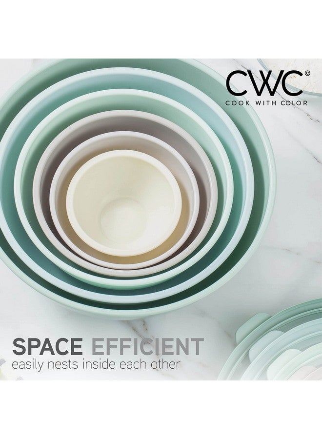 كوك ويذ كولرز أوعية خلط متداخلة من "اطبخ مع الألوان" - مجموعة من 12 وعاء بلاستيكي مع أغطية، آمنة للاستخدام في الميكروويف (لون النعناع أومبري) - Image 3