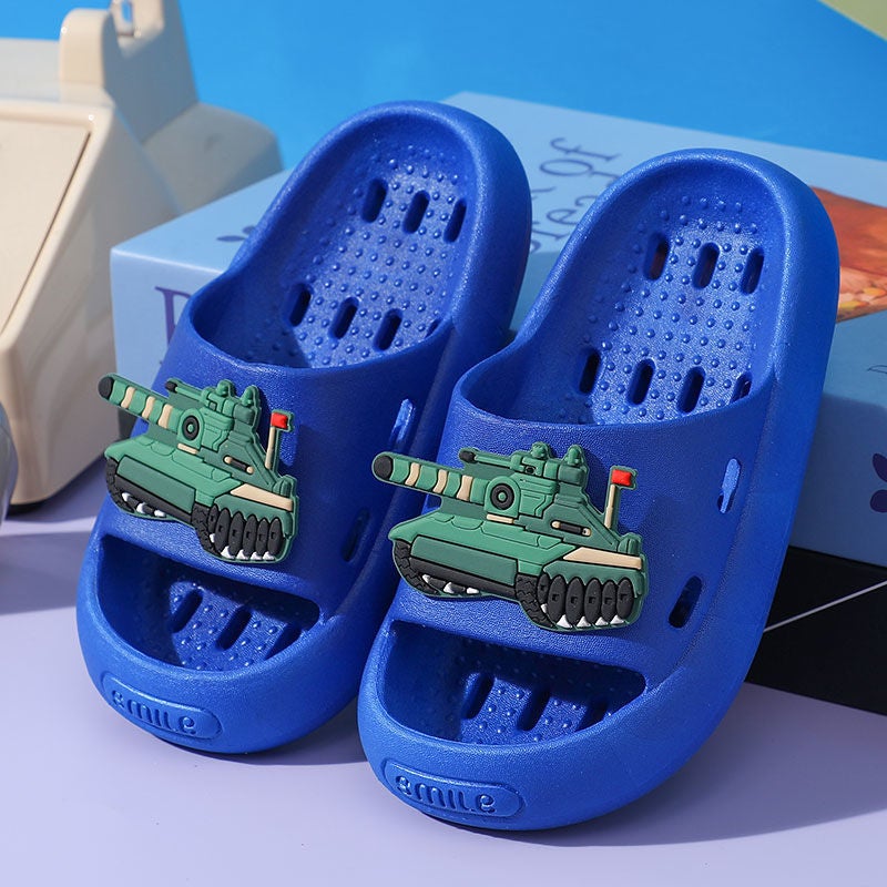 Childrens Slippers Boys Summer Home Bathing Leakage Anti-slip 2024 New Style Bathroom Slippers for Girls Diy E tank-sapphire blue [slip soft/bath special]] 